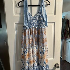 Amazon Blue and Gold Floral Maxi Dress Like New